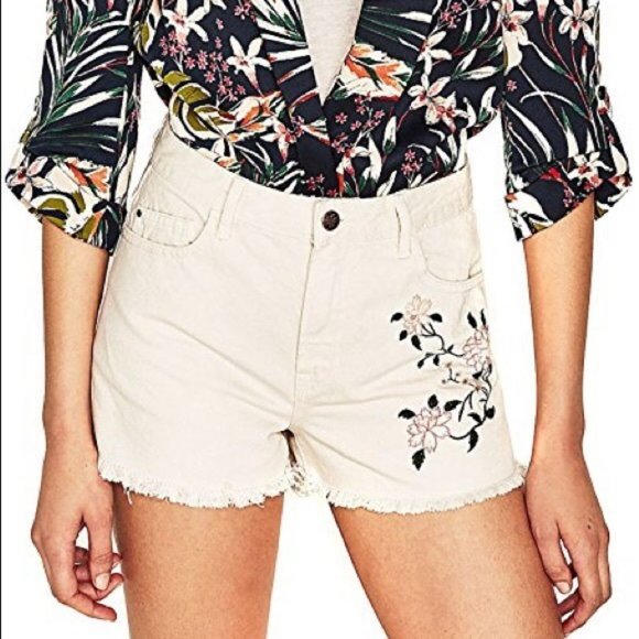 Zara Pants - SOLD Zara High Waisted White Floral Denim Shorts